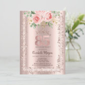 Rozen, Roos Gouden Glitter Lijst Kroon 85e Verjaar Kaart (Staand voorkant)