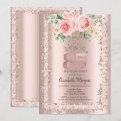 Rozen, Roos Gouden Glitter Lijst Kroon 85e Verjaar Kaart (Voorkant / Achterkant)