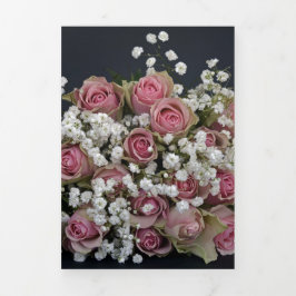 Rozen Roos Petals Blossom Pink White Gypsophila Drieluik Uitnodiging