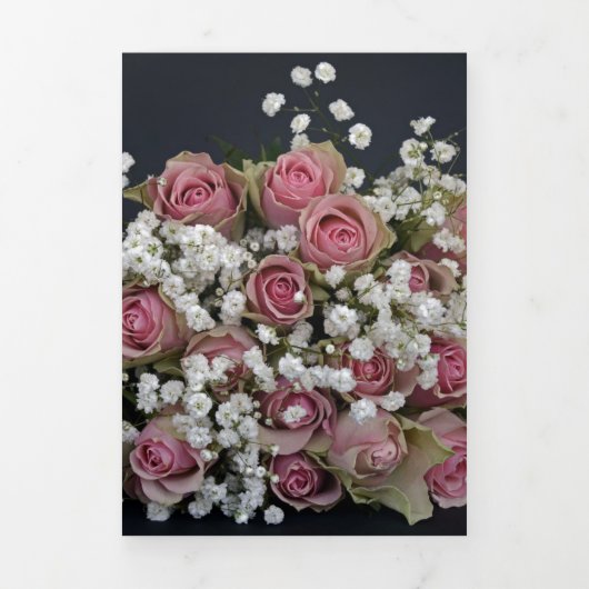 Rozen Roos Petals Blossom Pink White Gypsophila Drieluik Uitnodiging (Cover)