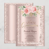Rozen, Rose Gouden Glitter Frame Kroon Quinceañera Kaart (Voorkant / Achterkant)