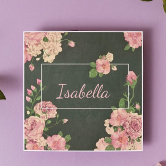 Rozen roze afdrukken, gepersonaliseerde naam tegeltje
