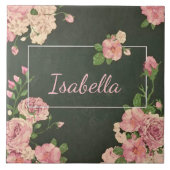 Rozen roze afdrukken, gepersonaliseerde naam tegeltje (Voorkant)