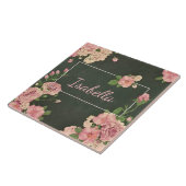 Rozen roze afdrukken, gepersonaliseerde naam tegeltje (Zijkant)