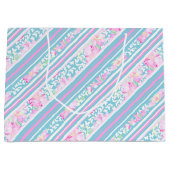 Rozen, Roze Blauw Wit Strepen Grote Gift Bag Large Cadeautasje (Voorkant)