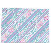 Rozen, Roze Blauw Wit Strepen Grote Gift Bag Large Cadeautasje (Achterkant)