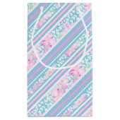 Rozen, Roze Blauw Wit Strepen Kleine Gift Bag Klein Cadeauzakje (Achterkant)