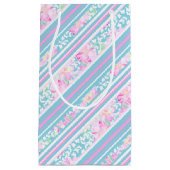 Rozen, Roze Blauw Wit Strepen Kleine Gift Bag Klein Cadeauzakje (Voorkant)