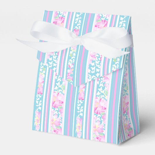 Rozen, Roze Blauw Wit Strepen Tent Favor Box Bedankdoosjes (Voorkant Zijde)