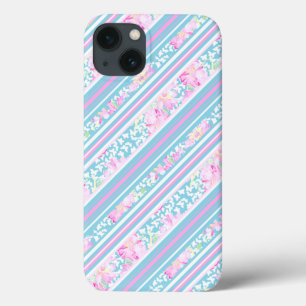 Rozen Roze Blauwe Strepen Samsung Galaxy Note 4 Ho iPhone 13 Hoesje