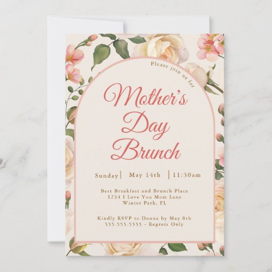  Rozen Roze Bloemen Moederdag Brunch Kaart (Voorkant)