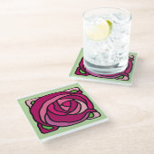  Rozen Roze en Groen bloempatroon Glazen Onderzetter (Schuin)