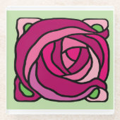  Rozen Roze en Groen bloempatroon Glazen Onderzetter (Voorkant)