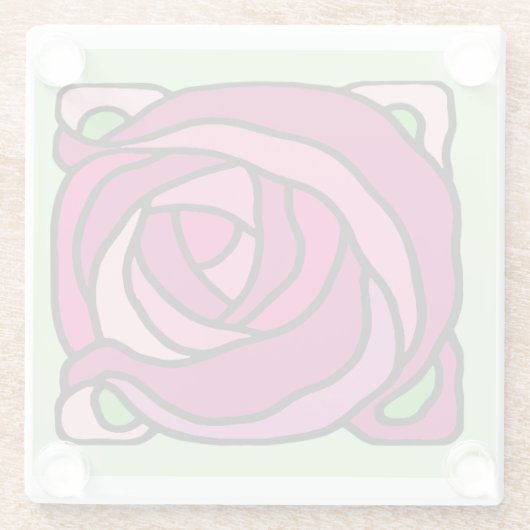  Rozen Roze en Groen bloempatroon Glazen Onderzetter (Achterkant)