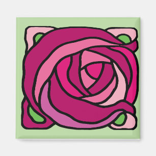 Rozen Roze en Groen bloempatroon Magneet