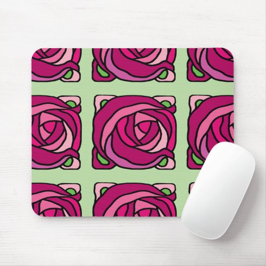  Rozen Roze en Groen bloempatroon Muismat (Met muis)