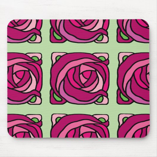  Rozen Roze en Groen bloempatroon Muismat (Voorkant)