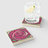  Rozen Roze en Groen bloempatroon Stenen Onderzetter (Zijkant)