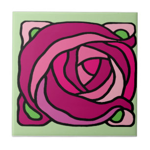 Rozen Roze en Groen bloempatroon Tegeltje