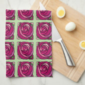  Rozen Roze en Groen bloempatroon Theedoek (Quarter Fold)