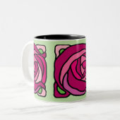  Rozen Roze en Groen bloempatroon Tweekleurige Koffiemok (Voorkant links)