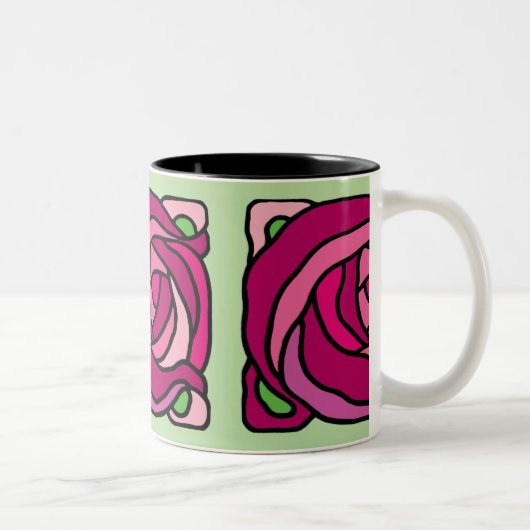  Rozen Roze en Groen bloempatroon Tweekleurige Koffiemok (Rechts)