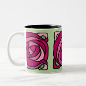  Rozen Roze en Groen bloempatroon Tweekleurige Koffiemok (Links)