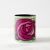  Rozen Roze en Groen bloempatroon Tweekleurige Koffiemok (Center)