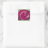 Rozen Roze en Groen bloempatroon Vierkante Sticker (Tas)