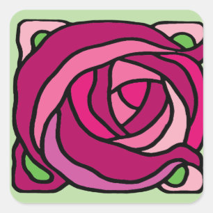  Rozen Roze en Groen bloempatroon Vierkante Sticker