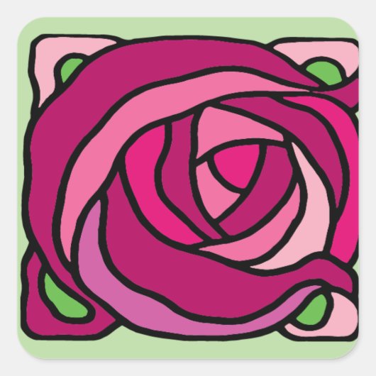  Rozen Roze en Groen bloempatroon Vierkante Sticker (Voorkant)