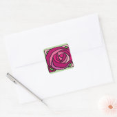  Rozen Roze en Groen bloempatroon Vierkante Sticker (Envelop)
