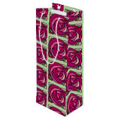  Rozen Roze en Groen bloempatroon Wijn Cadeautas (Achterkant Gekanteld)