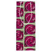 Rozen Roze en Groen bloempatroon Wijn Cadeautas (Achterkant)