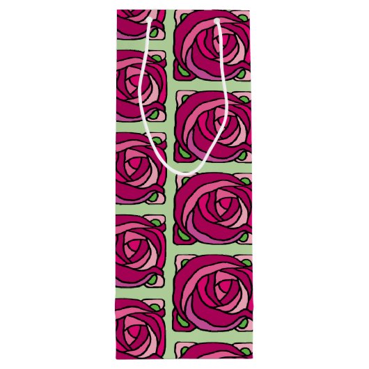  Rozen Roze en Groen bloempatroon Wijn Cadeautas (Achterkant)