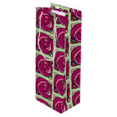 Rozen Roze en Groen bloempatroon Wijn Cadeautas (Voorkant Gekanteld)