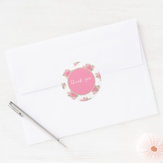 Rozen Roze Eucalyptus Groen Hartelijk dank Ronde Sticker (Envelop)