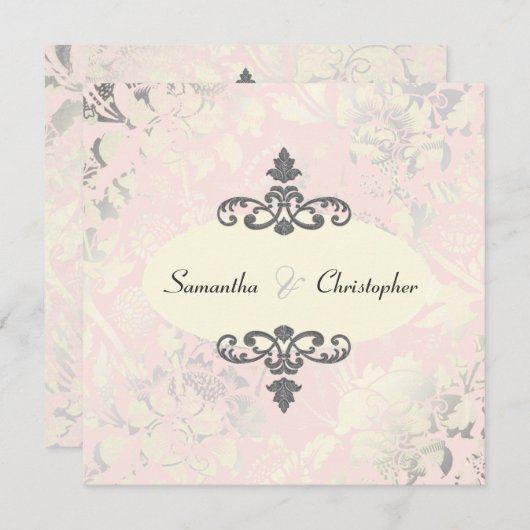  Rozen + Roze/Faux Silver/Gray uitnodigingen (Voorkant / Achterkant)