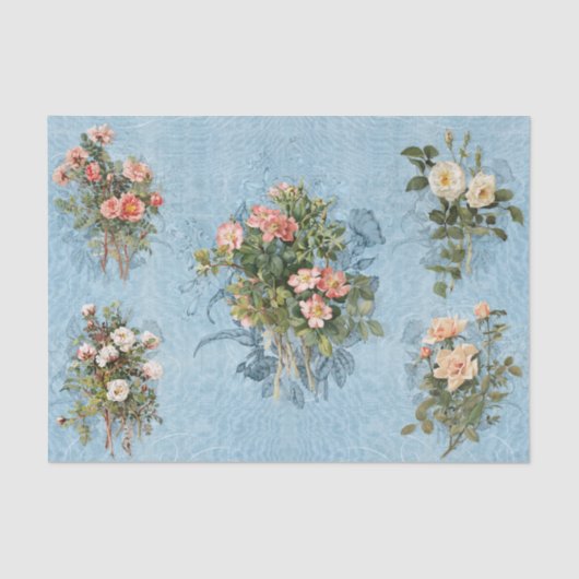  Rozen Roze Floral Blauw en Witte Ontkoppeling Tissuepapier (Voorkant)