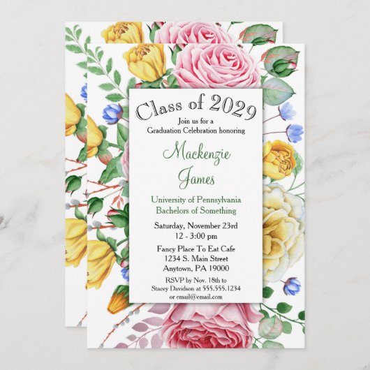 Rozen Roze geel Afstuderen Kaart (Voorkant / Achterkant)