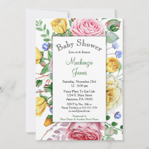Rozen Roze geel Baby shower Kaart
