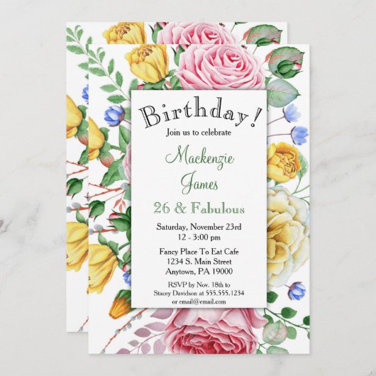 Rozen Roze geel Kaart (Voorkant / Achterkant)