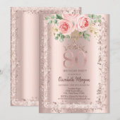 Rozen, Roze Gouden Glitter Frame Kroon 80ste Verja Kaart (Voorkant / Achterkant)