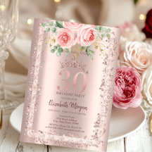 Rozen, Roze Gouden Glitter Kroon Frame 30e Verjaar