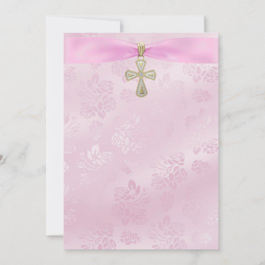 Rozen, Roze Lint & Gouden Kruisdoop Kaart (Achterkant)