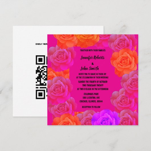 Rozen Roze Oranje Paarse Bloemen QR Code Huwelijk (Voorkant / Achterkant)