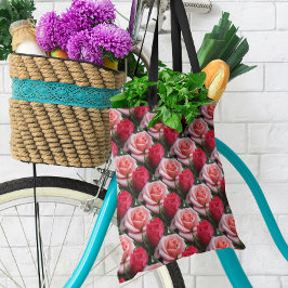 Rozen roze rode flessenpatroon overal boven afdruk tote bag