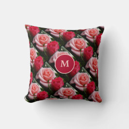Rozen Roze rood flessenpatroon aangepast monogram Kussen