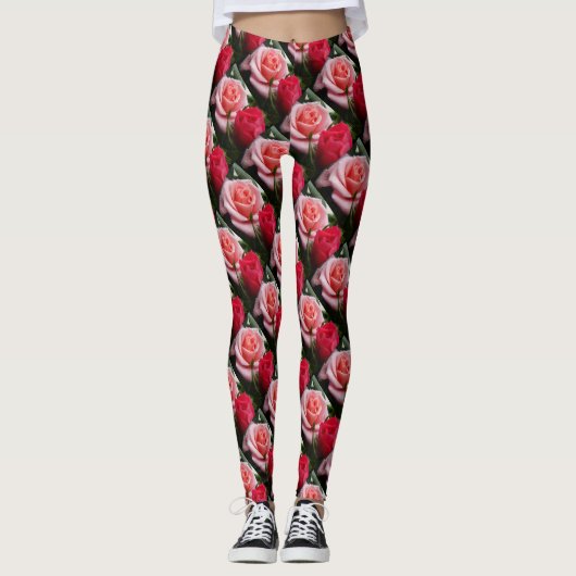  Rozen Roze rood flessenpatroon Leggings (Voorkant)