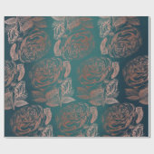Rozen Roze Rose Gold Metallic Floral Blauwgroen Gr Cadeaupapier (Vlak)